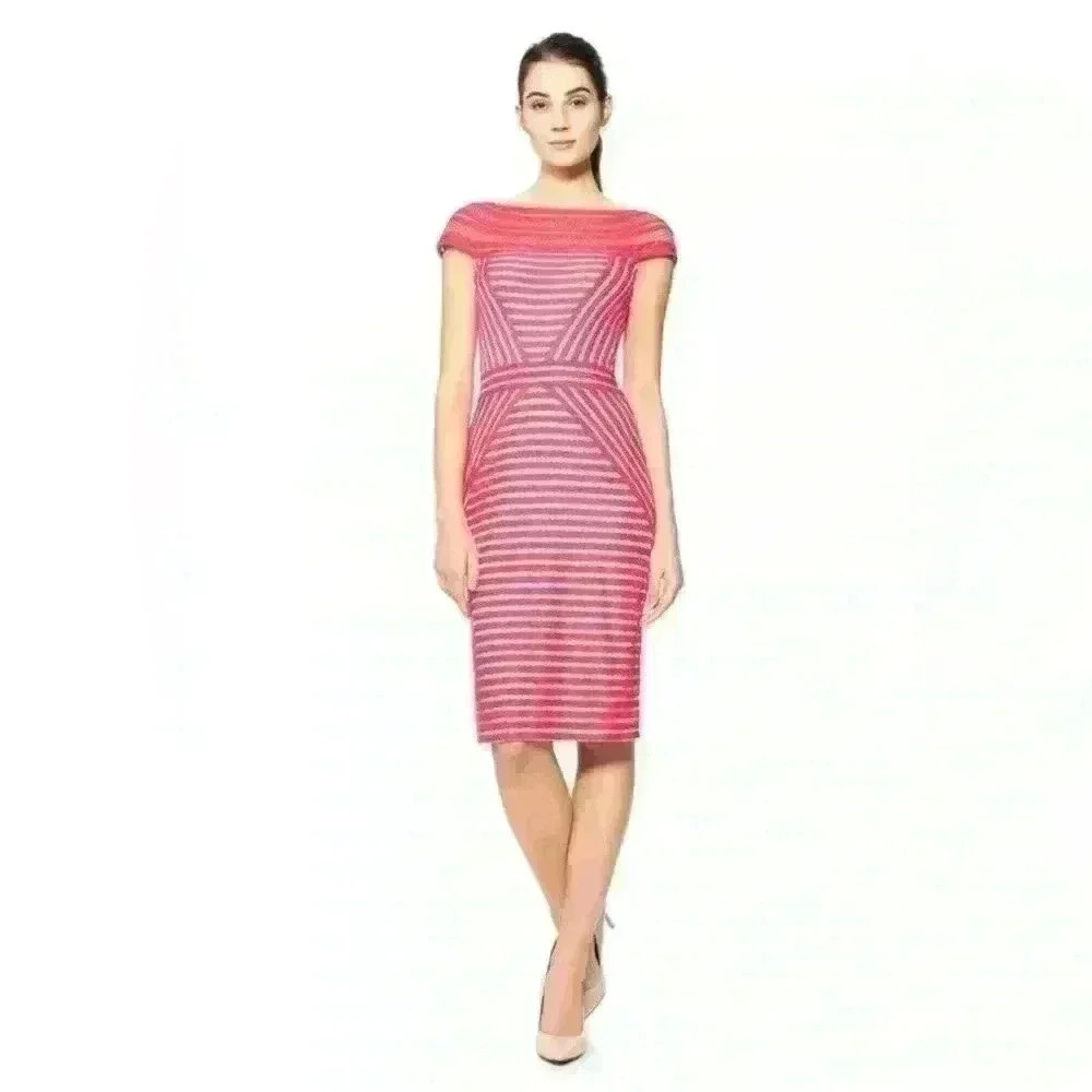 Tadashi Shoji Stripe Knit Cap Sleeve Dress in Red Size S